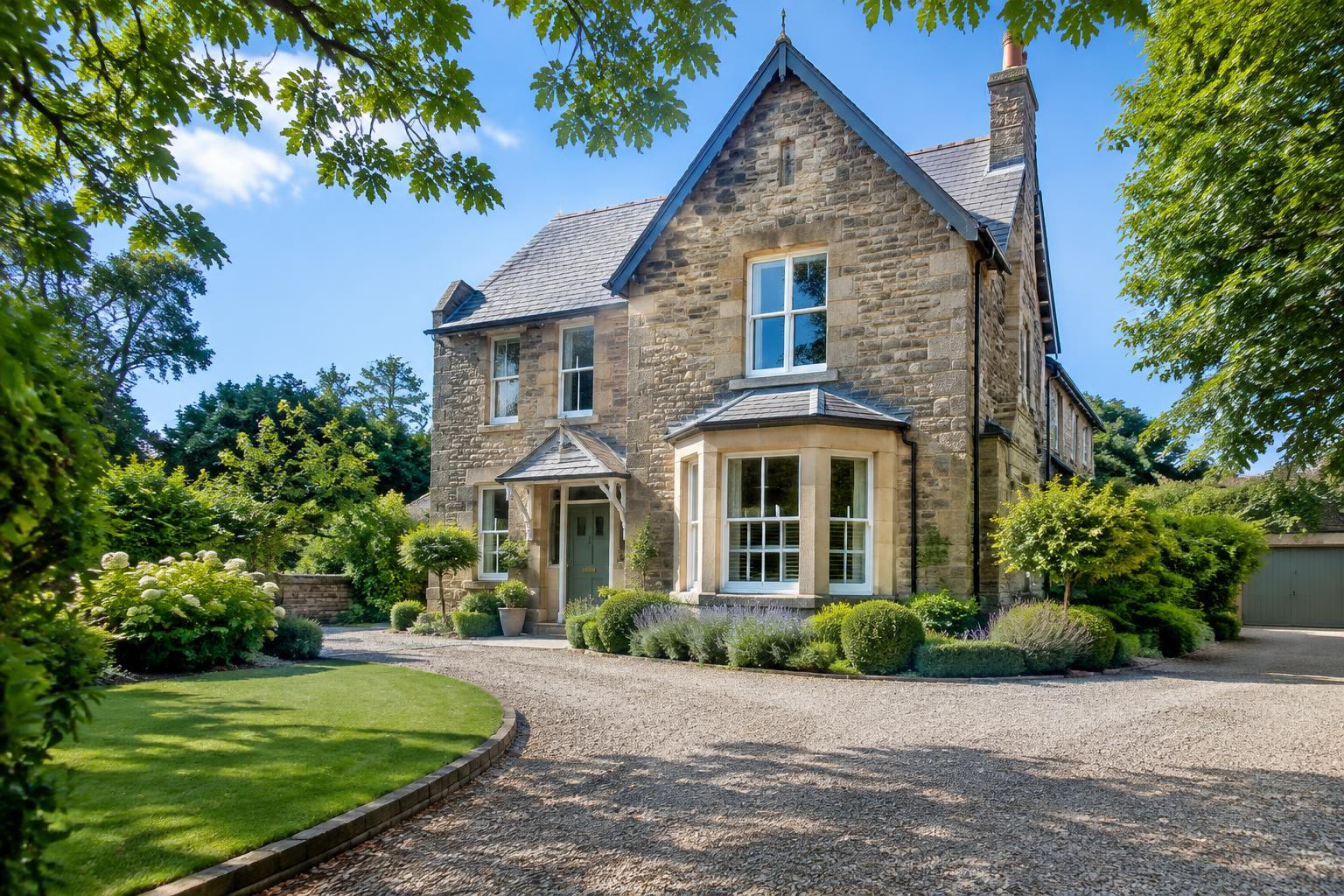An attractive British detached stone house